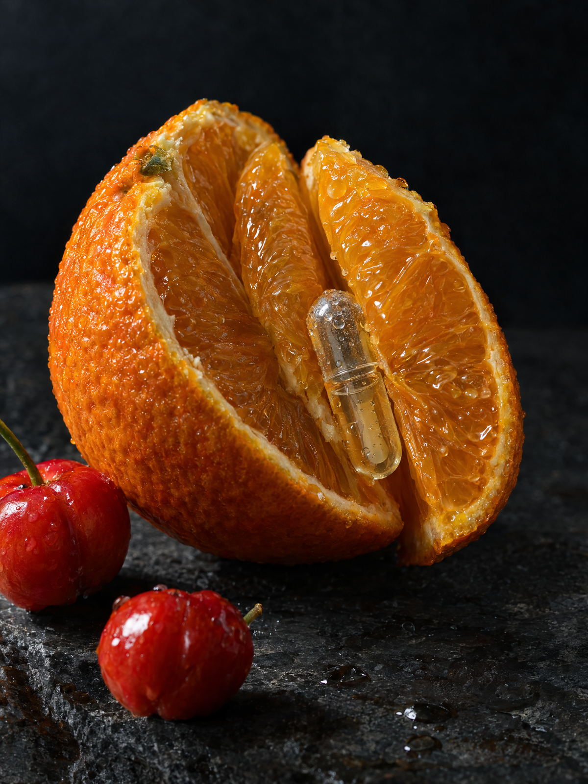 Průhledná kapsle v náladovém zátiší, Liposomální vitamin C